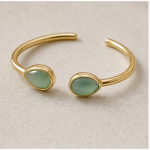 Two-Stone Green Aventurine Open Cuff Bracelet in Gold Tone - 图片 7