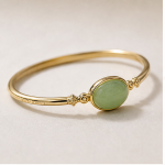 Large Oval Green Aventurine Hinged Bangle in Gold Tone - 图片 3