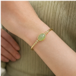 Large Oval Green Aventurine Hinged Bangle in Gold Tone - 图片 6
