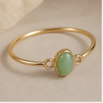 Oval Green Aventurine Slim Bangle Bracelet with Loop Detail in Gold Tone