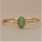 Oval Green Aventurine Slim Bangle Bracelet with Loop Detail in Gold Tone - Image 3