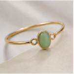 Oval Green Aventurine Slim Bangle Bracelet with Loop Detail in Gold Tone - Image 5
