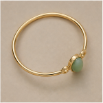 Oval Green Aventurine Slim Bangle Bracelet with Loop Detail in Gold Tone - Image 7