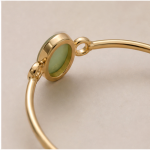 Oval Green Aventurine Slim Bangle Bracelet with Loop Detail in Gold Tone - Image 8
