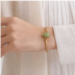 Oval Green Aventurine Slim Bangle Bracelet with Loop Detail in Gold Tone - Image 6
