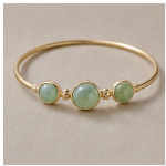 Three-Stone Green Aventurine Bangle Bracelet with Gold Bead Spacers
