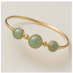 Three-Stone Green Aventurine Bangle Bracelet with Gold Bead Spacers - 图片 3