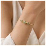 Three-Stone Green Aventurine Bangle Bracelet with Gold Bead Spacers - 图片 2