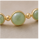Three-Stone Green Aventurine Bangle Bracelet with Gold Bead Spacers - 图片 5