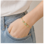 Three-Stone Green Aventurine Bangle Bracelet with Gold Bead Spacers - 图片 7