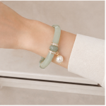 Jade Tube Link Bracelet with Pave Rondelles and Pearl Drop in Gold Tone - Image 7