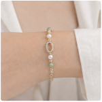 Open Marquise Pave Link Bracelet with Jade Beads and Pearls in Gold Tone - Image 4