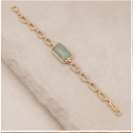 Emerald-Cut Green Stone Bracelet with Pave Oval Links in Gold Tone - Image 7