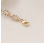 Emerald-Cut Green Stone Bracelet with Pave Oval Links in Gold Tone - Image 8