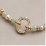 Pave Circle Link Bracelet with Green Jade and Champagne Pearls - 图片 8