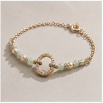 Pave Circle Link Bracelet with Green Jade and Champagne Pearls - 图片 5