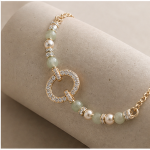Pave Circle Link Bracelet with Green Jade and Champagne Pearls - 图片 3