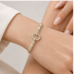 Pave Circle Link Bracelet with Green Jade and Champagne Pearls - 图片 4