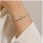 Pave Circle Link Bracelet with Green Jade and Champagne Pearls - 图片 6