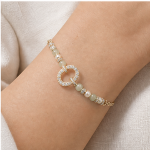 Pave Circle Link Bracelet with Green Jade and Champagne Pearls - 图片 2