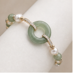 Gold-plated brass, green jade, freshwater pearl, cubic zirconia - 图片 3