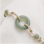 Gold-plated brass, green jade, freshwater pearl, cubic zirconia - 图片 5