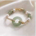 Gold-plated brass, green jade, freshwater pearl, cubic zirconia - 图片 7