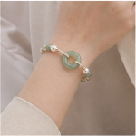 Gold-plated brass, green jade, freshwater pearl, cubic zirconia - 图片 2