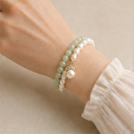 Green Jade and Baroque Pearl Two-Row Bracelet with Pave Cap Drop - Image 6