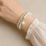 Green Jade and Baroque Pearl Two-Row Bracelet with Pave Cap Drop - Image 4