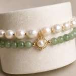 Pearl and Green Jade Bracelet with Openwork Quatrefoil Station - 图片 3