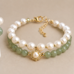 Pearl and Green Jade Bracelet with Openwork Quatrefoil Station