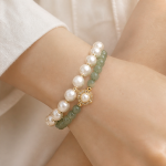 Pearl and Green Jade Bracelet with Openwork Quatrefoil Station - 图片 2