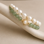 Pearl and Green Jade Bracelet with Openwork Quatrefoil Station - 图片 4