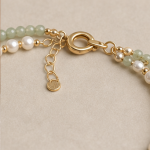 Fine Green Jade and Pearl Two-Strand Bracelet with Gold Bead - Image 8