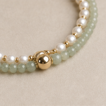 Fine Green Jade and Pearl Two-Strand Bracelet with Gold Bead - Image 7