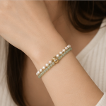 Fine Green Jade and Pearl Two-Strand Bracelet with Gold Bead - Image 4