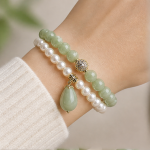 Green Jade Teardrop Charm Bracelet with Pearl and Jade Strands - 图片 6