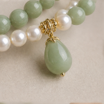Green Jade Teardrop Charm Bracelet with Pearl and Jade Strands - 图片 7