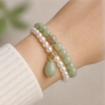 Green Jade Teardrop Charm Bracelet with Pearl and Jade Strands - 图片 4