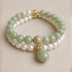 Green Jade Teardrop Charm Bracelet with Pearl and Jade Strands - 图片 3