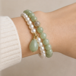 Green Jade Teardrop Charm Bracelet with Pearl and Jade Strands - 图片 2