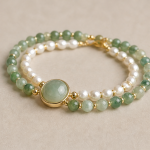 Green Jade Cabochon Bracelet with Mixed Jade Beads and Freshwater Pearls - Image 3