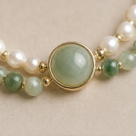 Green Jade Cabochon Bracelet with Mixed Jade Beads and Freshwater Pearls - Image 4
