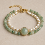 Green Jade Cabochon Bracelet with Mixed Jade Beads and Freshwater Pearls - Image 5