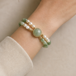 Green Jade Cabochon Bracelet with Mixed Jade Beads and Freshwater Pearls - Image 7