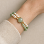 Green Jade Cabochon Bracelet with Mixed Jade Beads and Freshwater Pearls - Image 9