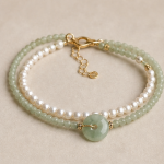 Green Jade Donut Bracelet with Fine Pearl and Jade Strands