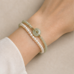 Green Jade Donut Bracelet with Fine Pearl and Jade Strands - 图片 2