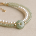 Green Jade Donut Bracelet with Fine Pearl and Jade Strands - 图片 4